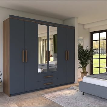 metalia GM007 ARMİN 6 KAPAKLI 2 ÇEKMECELİ AYNALI GARDROP