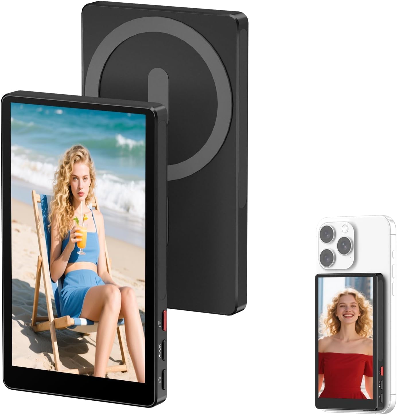Selfie Monitor Screen, Wireless Magnetic Back Camera Monitor with Metal Body, 4K 30fps Recording & Bluetooth for TikTok/Photo/Vlog/Live Stream, Must-Have Fashion Accessory for iPhone & Android