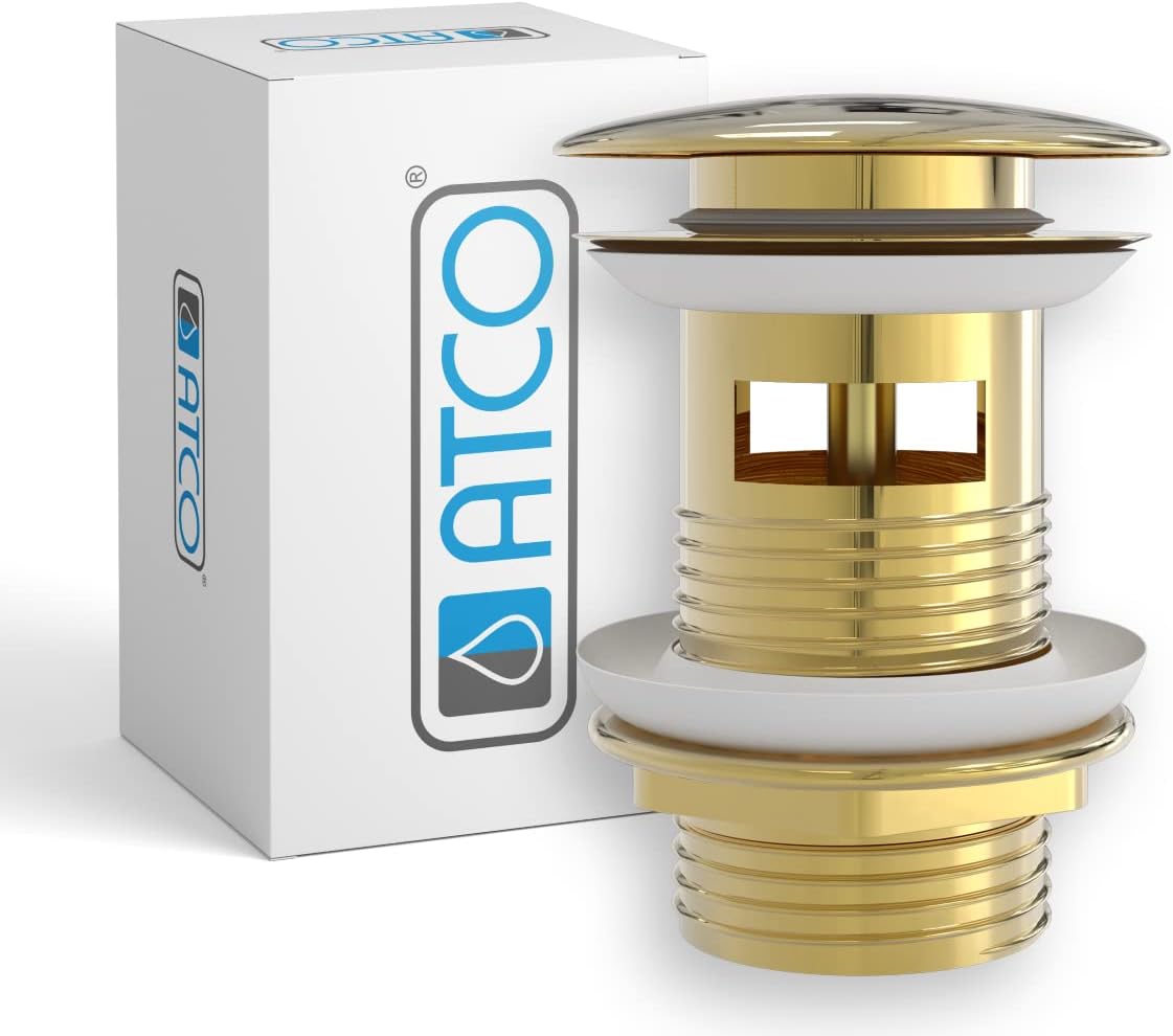 Atco® PU20 with overflow pop-up valve drain waste set, excenter eccentric drain click valve gold-plated