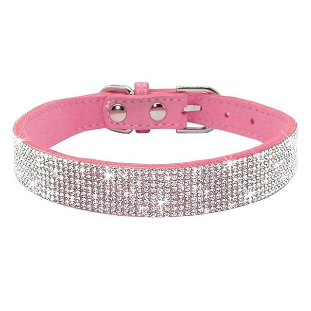 Foto 2 de 3 de haoyueer Collar de perro con diamantes de imitación, piel de ante suave para perro, gato