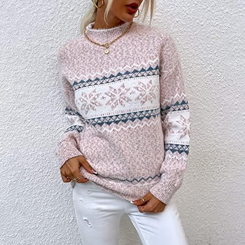 Women's 2026 Fall Winter Tops Christmas Snowflakes Half Turtleneck Knitted Pullover Sweater Holiday Vacation Tops - Image 2