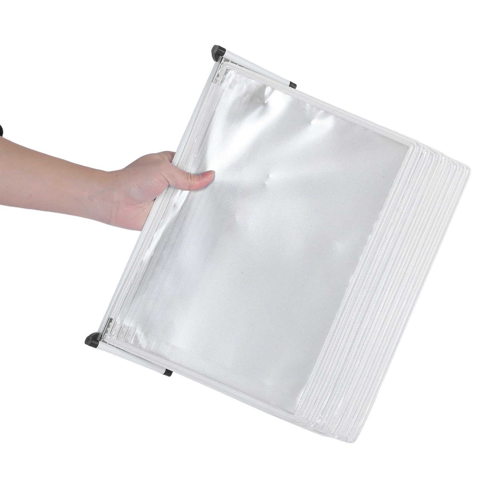 Portadocumenti da Parete A4, Espositore Documenti 5 Pagine e 5 Cartelle a Fogli Mobili, Ferro e Pvc, Bianco, per Presentazioni e Home Office