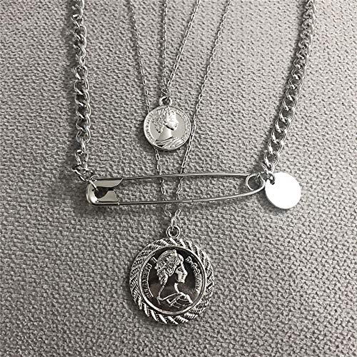 Yertter Father's Day Multi-Layered Paper Clip And Coin Pendant Necklace Boho Jewelry Set Layered Pendant Statement Chunky Chain Necklace For Women Man #TOP4