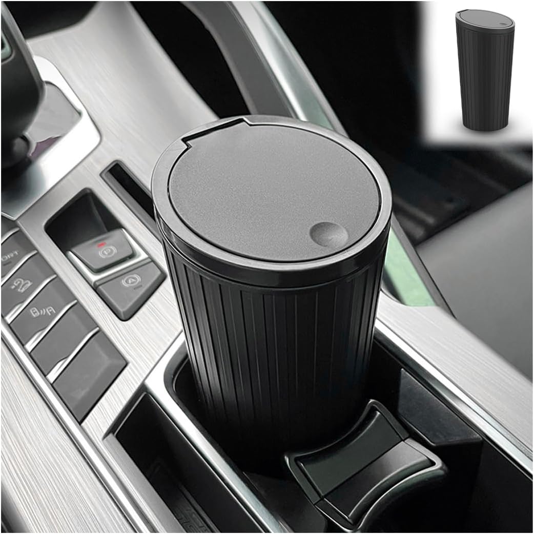 AUCELI Car Cup Holder Trash Can with Lid, Mini Garbage Bin