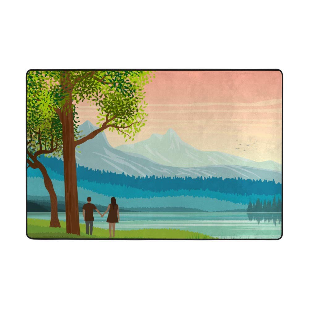 Grand tapis de sol super doux paysage idyllique velours corail décoration salon chambre