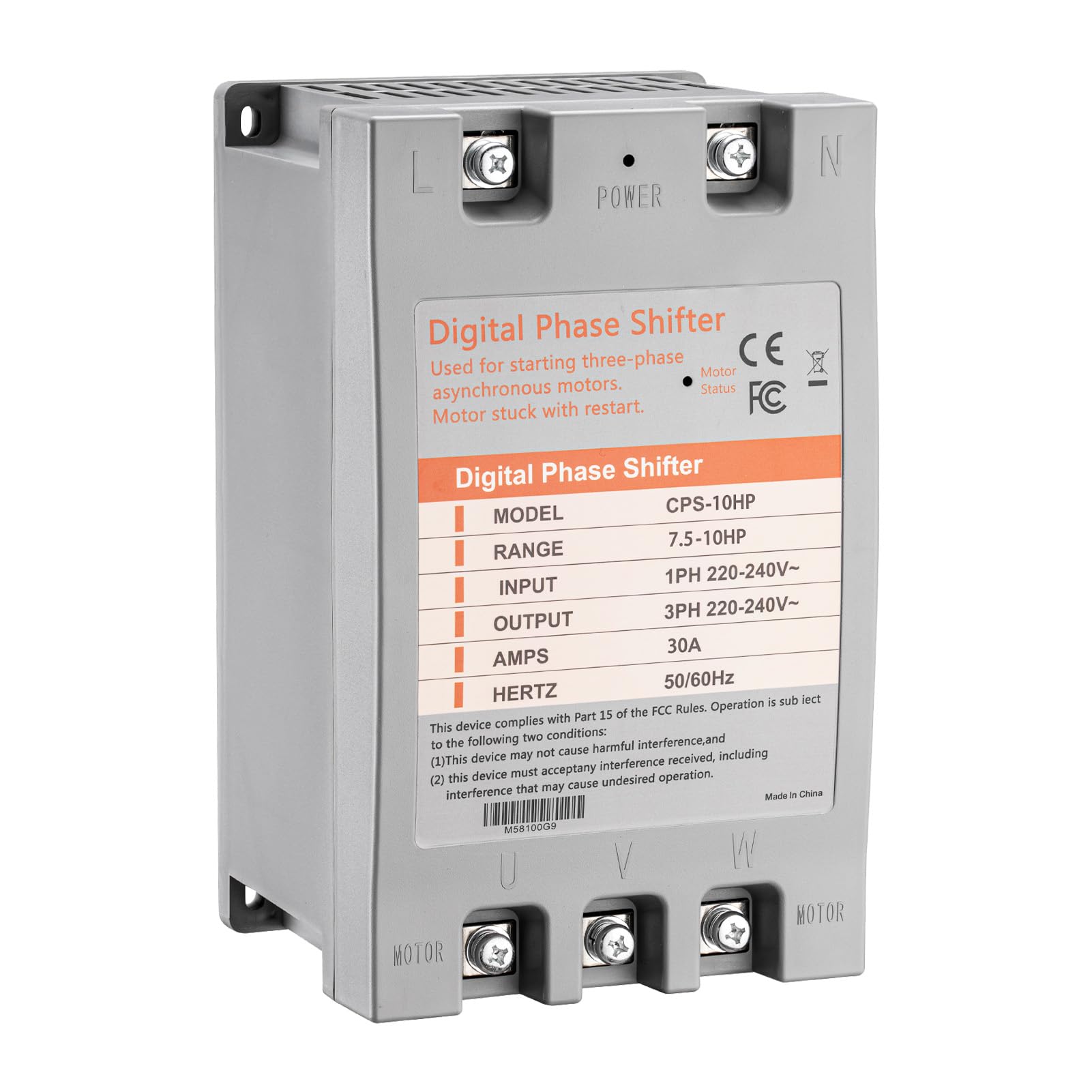 Single Phase to 3 Phase Converter，10HP 220V 3 Phase Converter，220V-240V Input/Output Digital Phase Shift for 10HP Motor