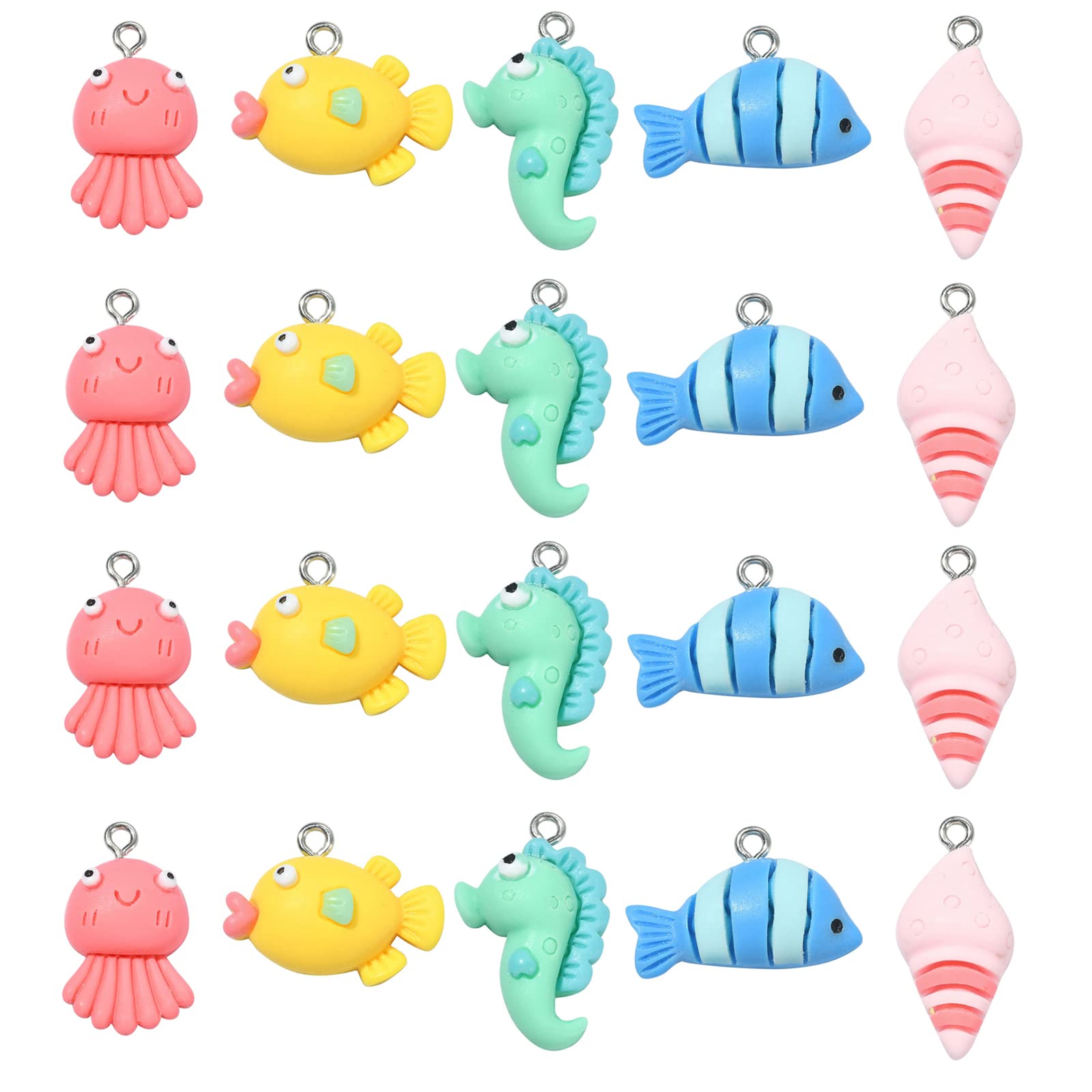 DanLingJewelry 25Pcs 5 Styles Resin Ocean Charms Summer Sea Animal Octopus Sea Horse Shell Fish Charms for Jewellery Keychain Making Crafts