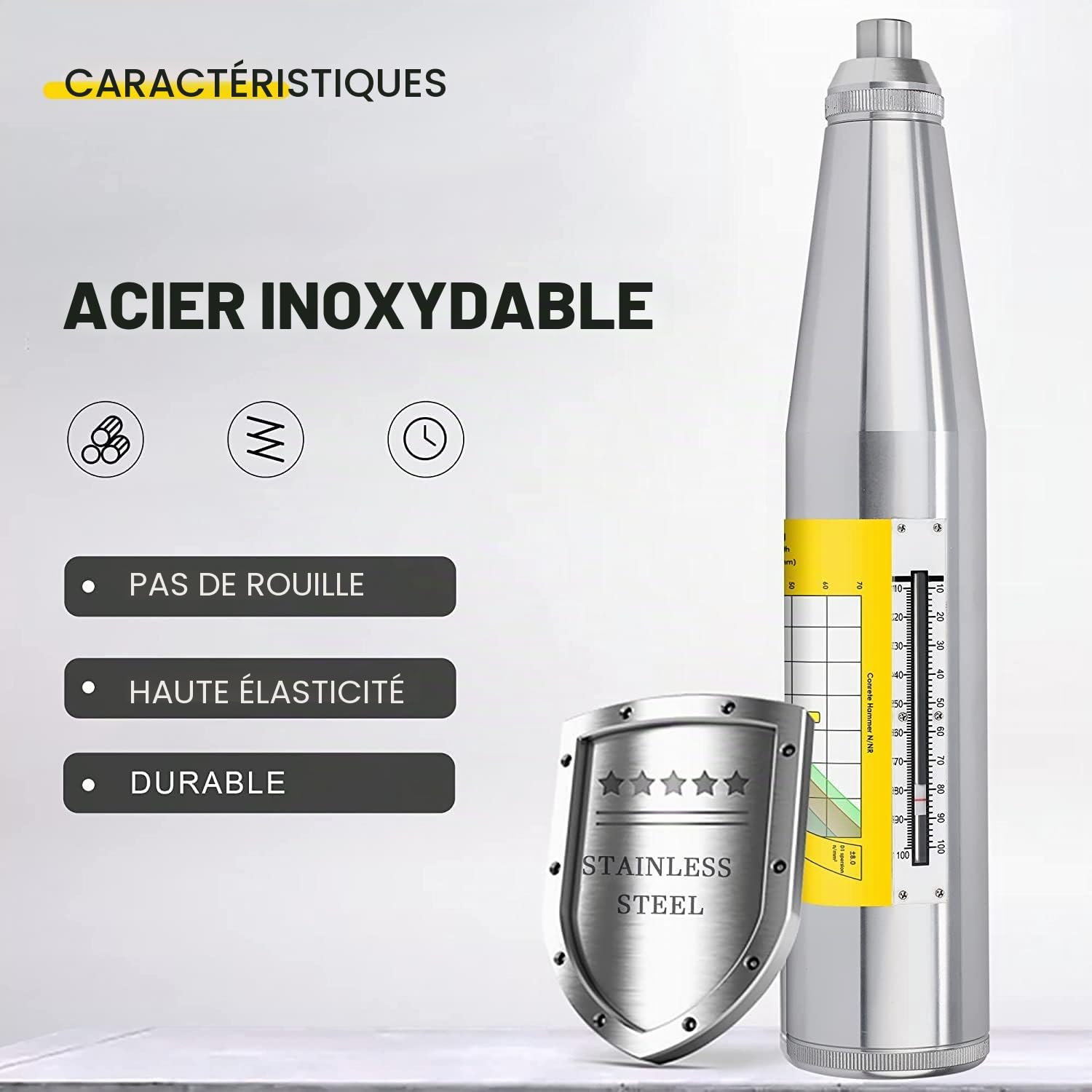 CGOLDENWALL Scléromètre, 10-60 Mpa., ZC3-A, Béton Rebond Testeur Calibré | Marteau à Rebond en Acier Inox, Pointeur Précis, 10-60 Mpa. Comprend Pierre À Aiguiser, Ressorts, Manuel