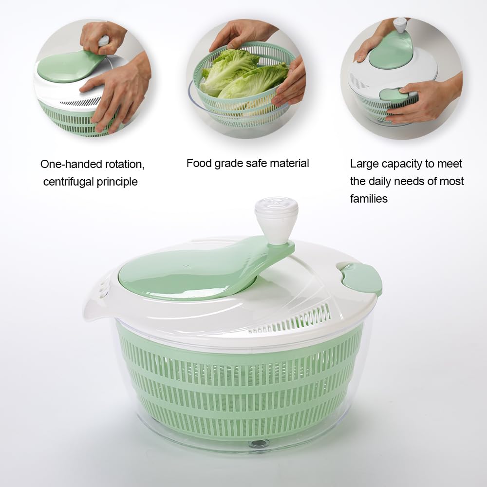 Centrifugador de ensalada de 4,2 L, eficiente escurridor de lechuga con orificios de drenaje dobles para secado rápido, secador de ensalada verde para lavar, girar y escurrir verduras,