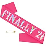 Finally 21 Birthday Sash with Iridescent Foil, Funny Hot Pink Finally 21st Birthday Sash for Girls 21st Fabulous Bday Party Decorations, Great for Girls 21 Bday Gifts Ideas