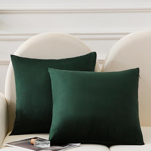 Miniatura 10 de JIAHANNHA Juego de 2 fundas de almohada de terciopelo azul gris de 24 x 24 pulgadas, fundas de cojín cuadradas con diseño de rayas suaves y