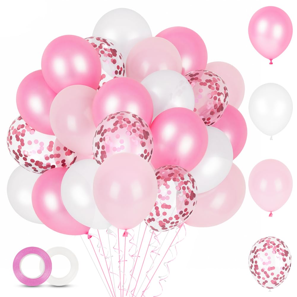 Alaoo Rose Pink Balloons, 60Pcs 12 Inch Balloons Set with Pink Confetti Balloon, Beautiful Balloon for Graduation Birthday Wedding Party Decorations, Pearl Powder