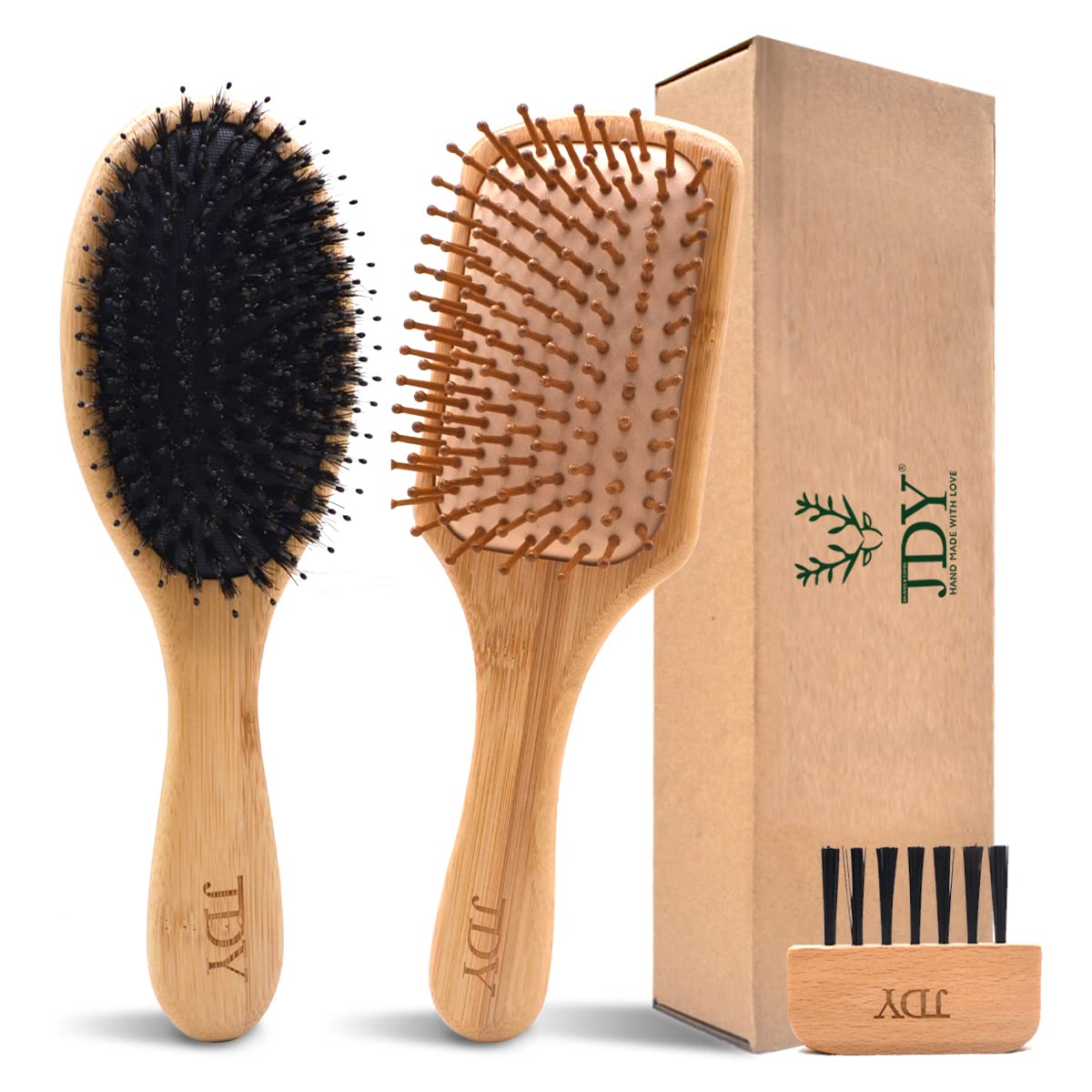 JDYBrush Boar Bristle Hair Brushes Bamboo Hair Brush Set for Women Men and Kids with Short Long Curly Wavy Thick Hair Smoothing Frizzy Hair Restore Hair Shine