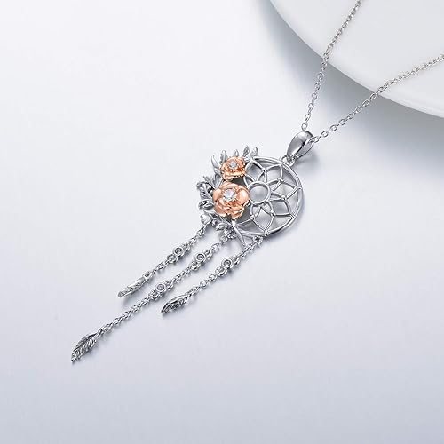 Miniatura 4 de Collar con colgante de atrapasueños de plata de ley 925 sintético, piedra lunar de cristal, girasol, rosa, atrapasueños, regalo de joyería para