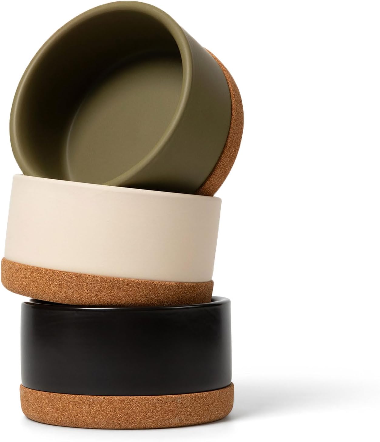 Waggo Corky Bowl – 4 Cup Non-Slip Pet Food and Water Ceramic Dish with Removable Cork Base – Dishwasher & Microwave Safe (Black)