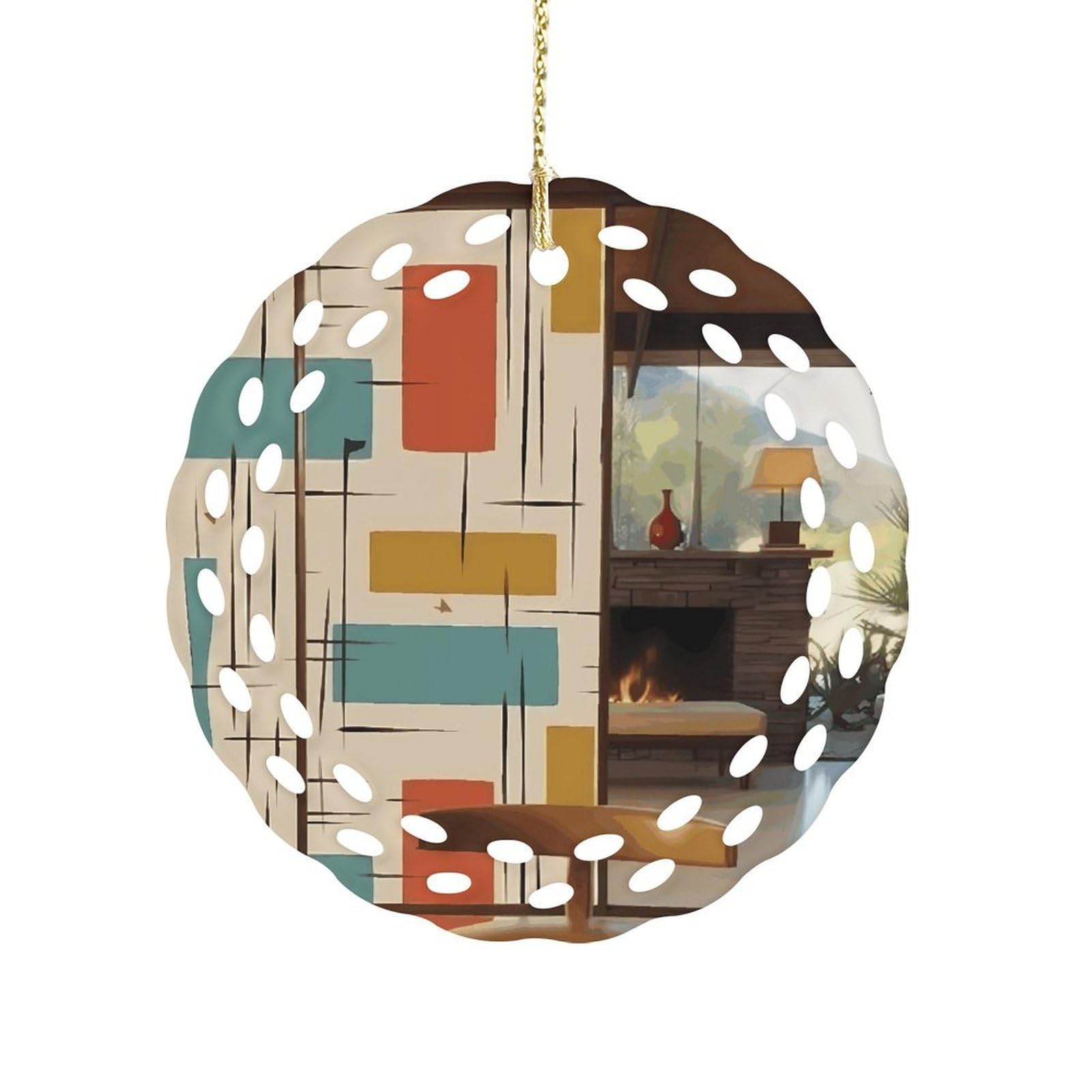 Mid Century Modern Christmas Ornament Holiday Hanging Decoration Xmas Tree Keepsake Personalized Xmas Tree Ornament Round Ceramic Ornaments for Keepsake Gifts Ideas Home Decor