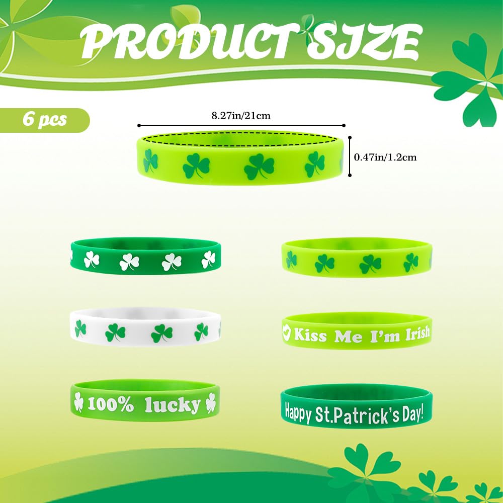 6 Pcs Pulseras Del Día De San Patricio, Pulseras De Goma Con Trébol: Pulseras De Goma Con Trébol Para Adultos, Pulseras Clásicas De Silicona Verde, Accesorios Festivos Duraderos E Impermeables