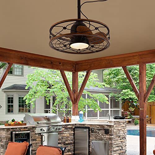 Tiferor Outdoor Wet Rated Ceiling Fans With Lights And Remote Control - 20 In Plug In Waterproof Ceiling Fan, Portable Caged Ceiling Fan With 3 Color Led Light, Hanging For Gazebo Patio #TOP5