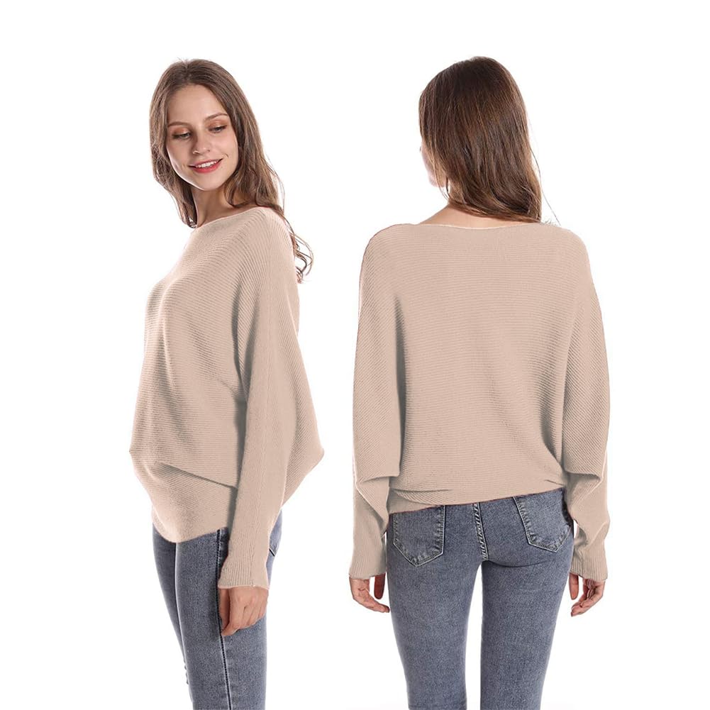 FULIER - Maglione Dolman da donna, con maniche a pipistrello e scollo a barchetta, lavorato a maglia, vestibilità ampia, taglia unica