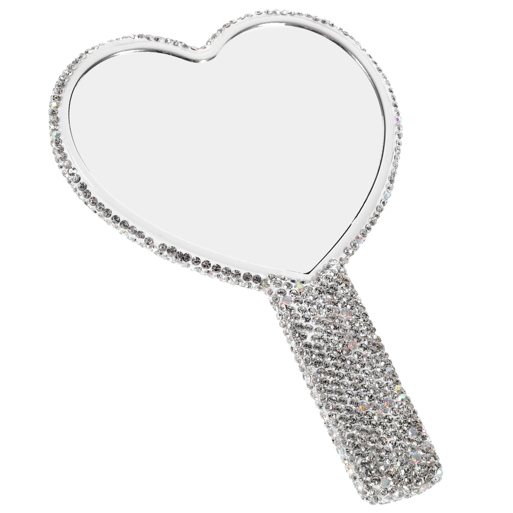 FOYTOKI High-Definition Heart Shaped Mirror with Rhinestones Portable Compact for Travel Beauty Mirror Handle