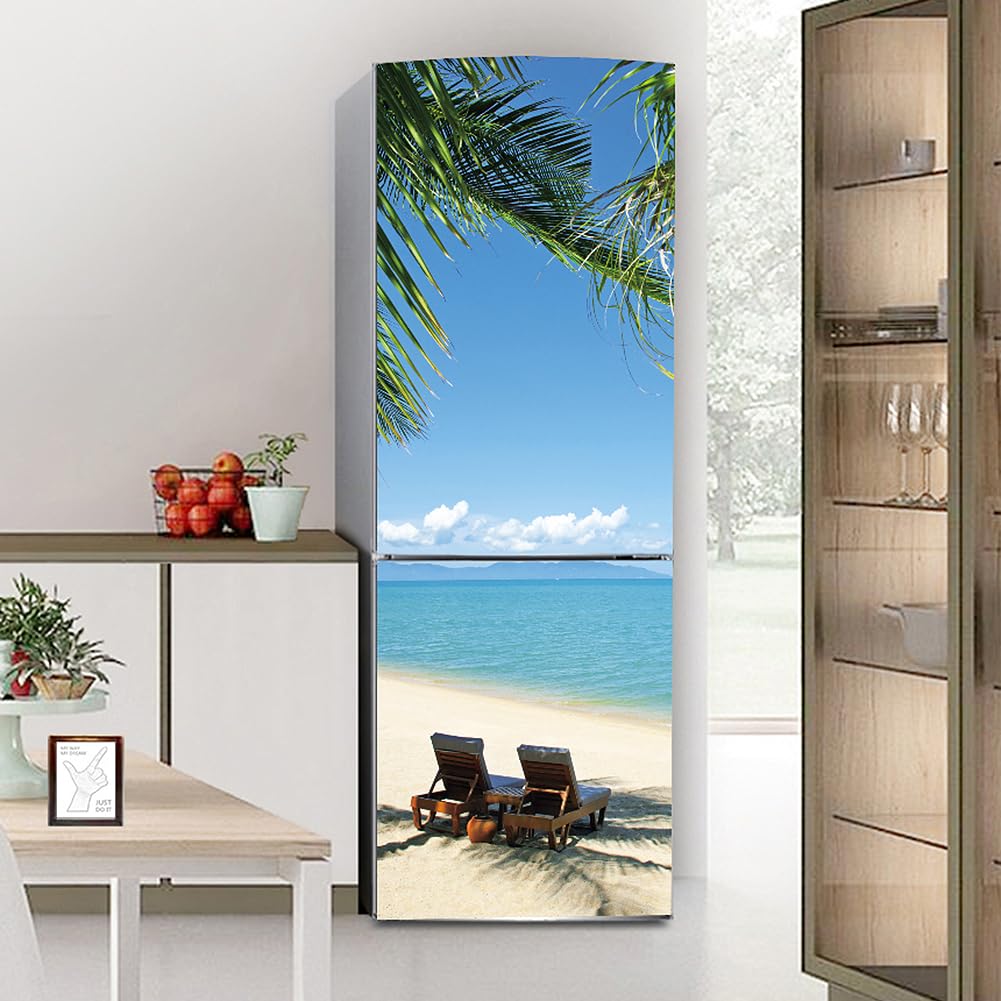 Fridge Stickers, Fridge Sticker Full Covering Door Covers Skins Wall Stickers for Kitchen Decal, Beach Holiday Chair(S: 60x150 cm)