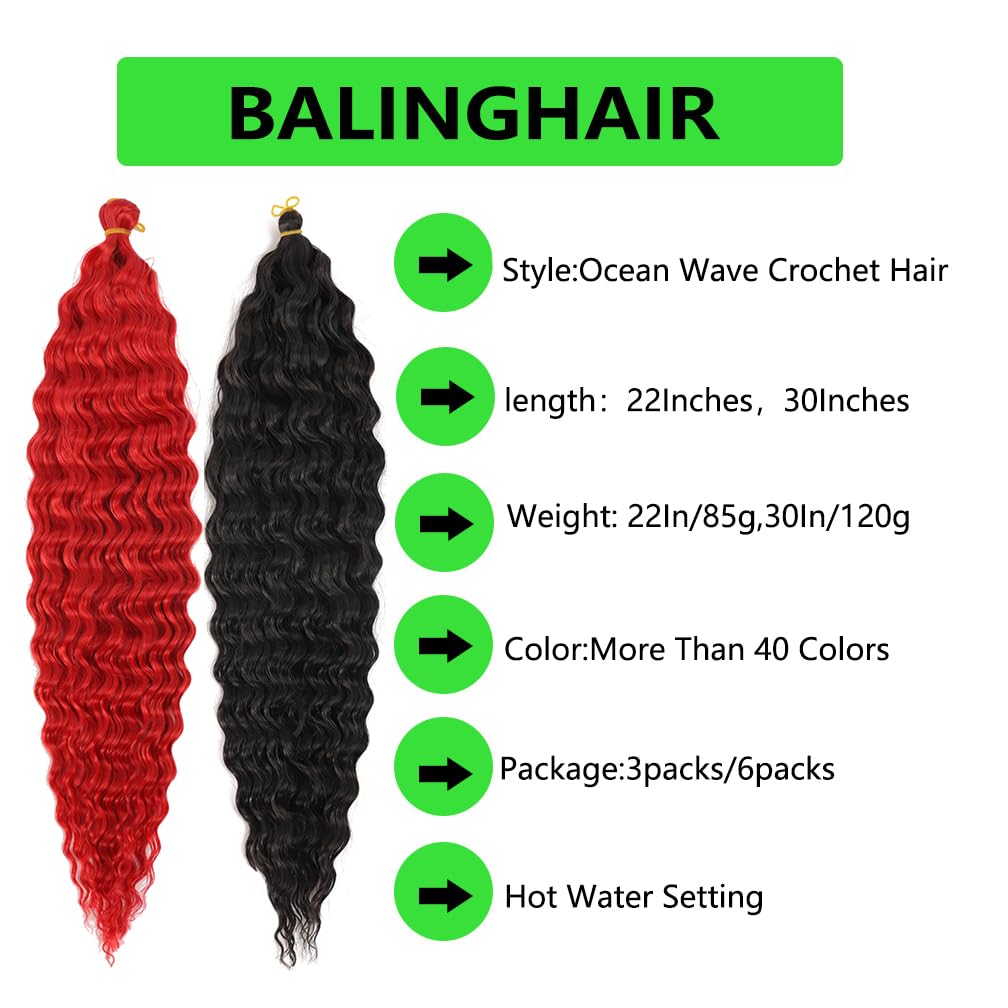 Ocean Wave Crochet Hair 30 Inch Deep Wave Braiding Hair Black Long Curly Crochet Braid Hair Extensions(1B-6Pcs)