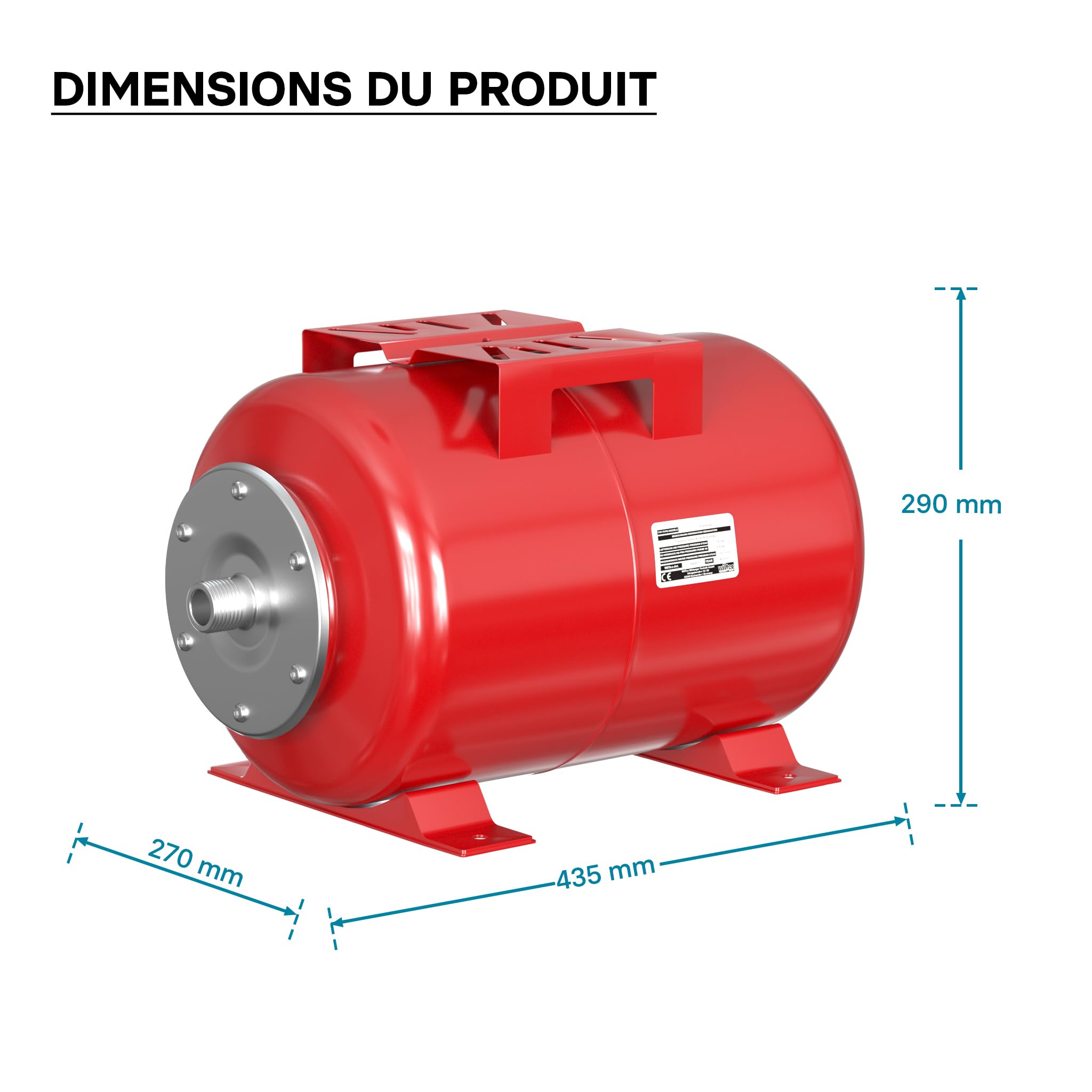 Wiltec Réservoir pression à vessie 24 Litres Acier horizontal Surpresseur eau domestique