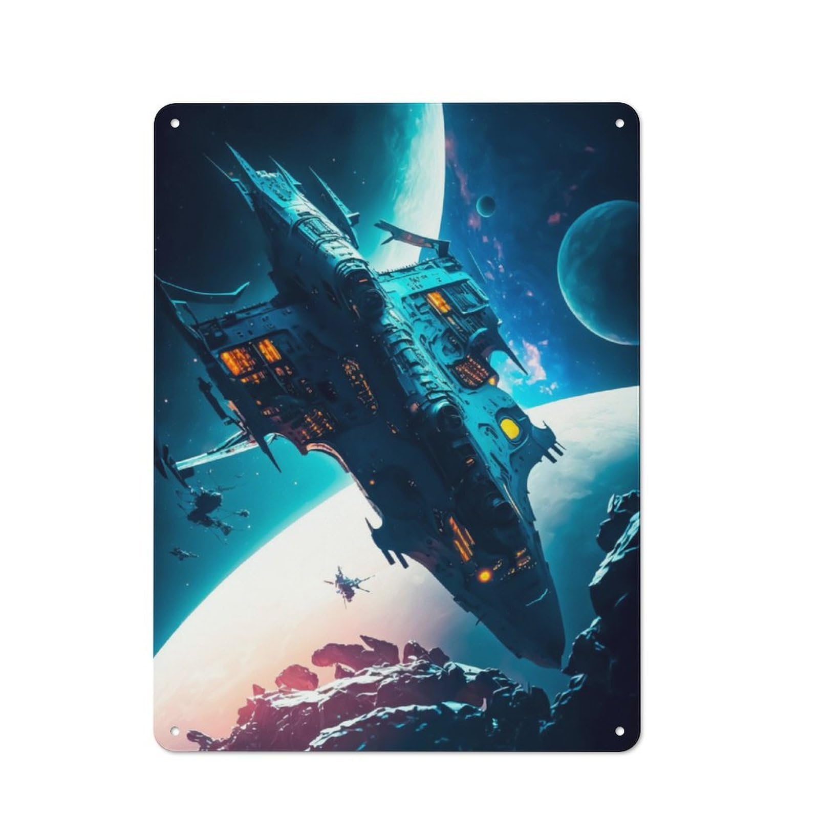 Junmoney Ancient Spacecraft Metal Plaque 40X30cm With For Hallway Wall, Retro Decor, For Themed Interiors In Hallways And Entrance Areas