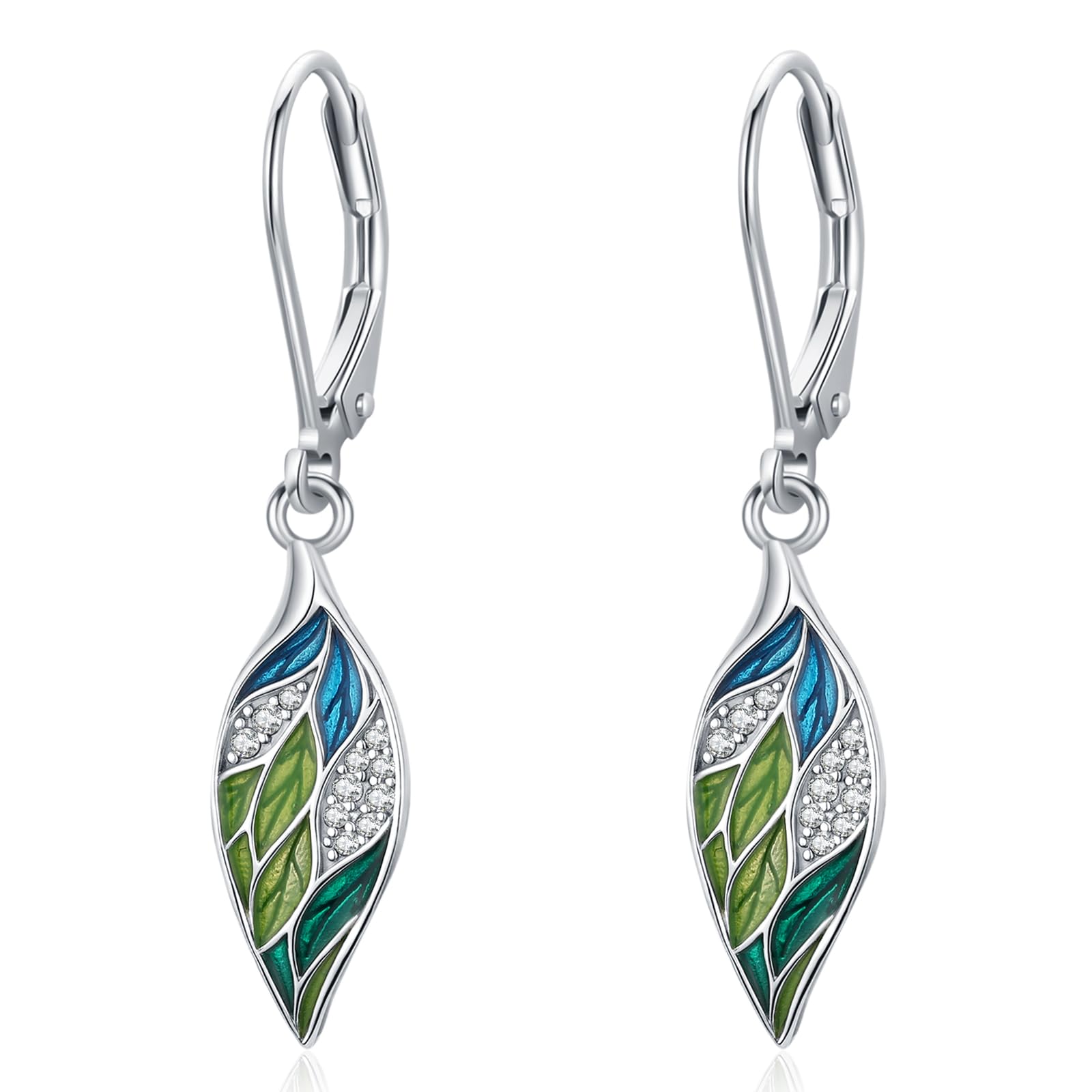 Blatt Ohrringe 925 Sterlingsilber Grüne Blatt Tropfenohrringe mit Opal/Emaille Eleganter Sommerschmuck Geschenk für Frauen, Mama & Naturliebhaberinnen