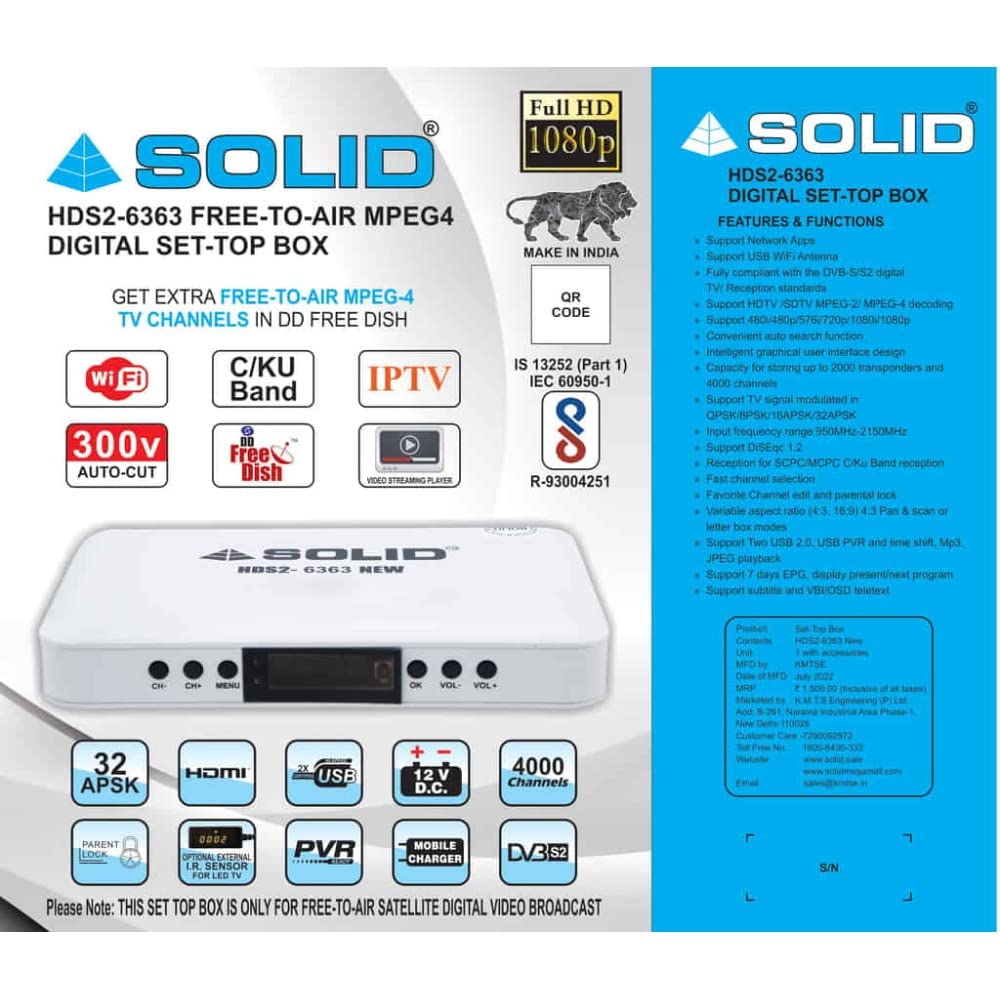 Eboxi Presents Solid HDS2-6363 Free to Air MPEG-4 Free Dish HD Digital Set top Box