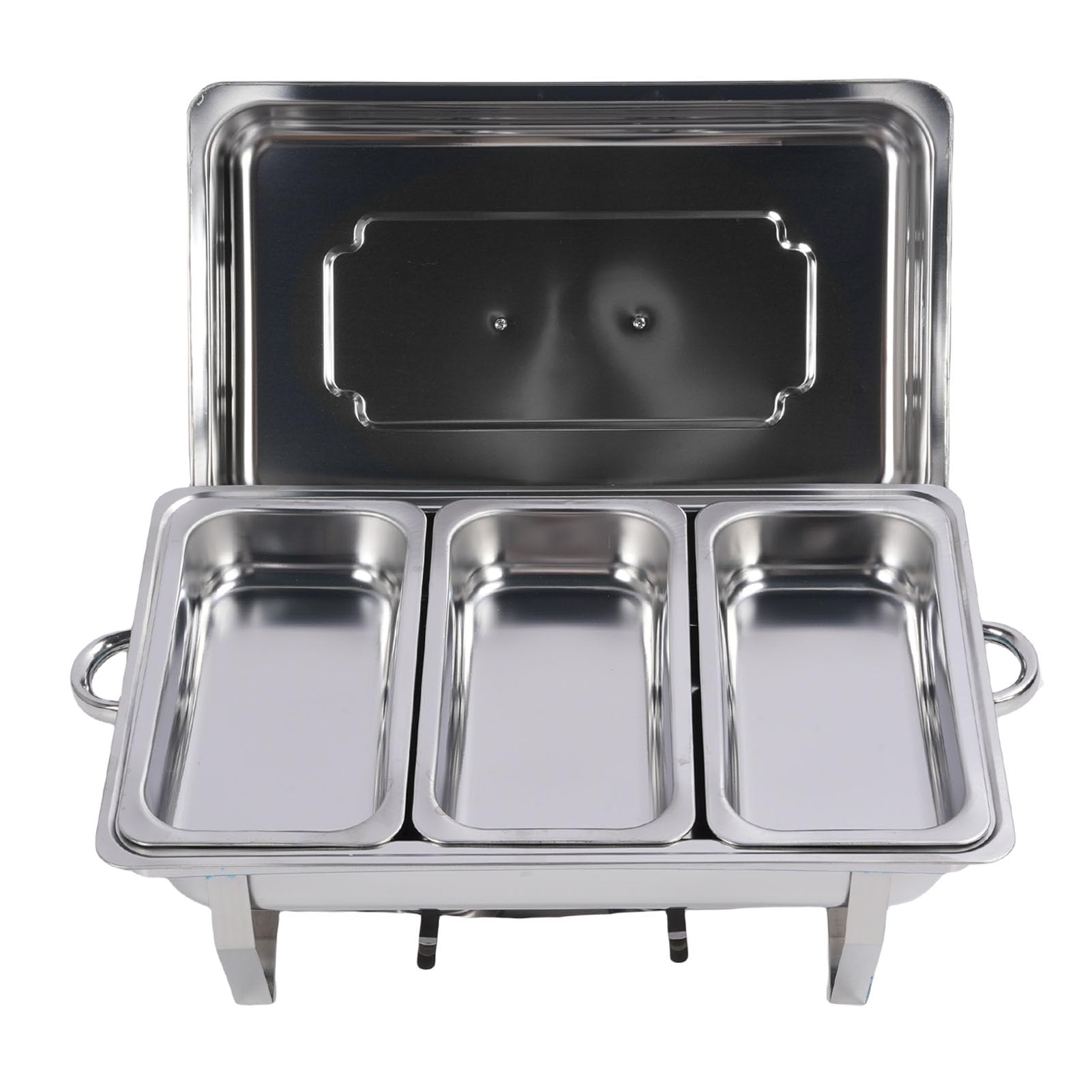 Scaldavivande per Buffet in Acciaio Inossidabile da 4 Pezzi, Scaldavivande Rettangolari da 9 QT per Buffet, con Struttura Pieghevole per Feste, Catering, Matrimoni Ed Eventi all'aperto