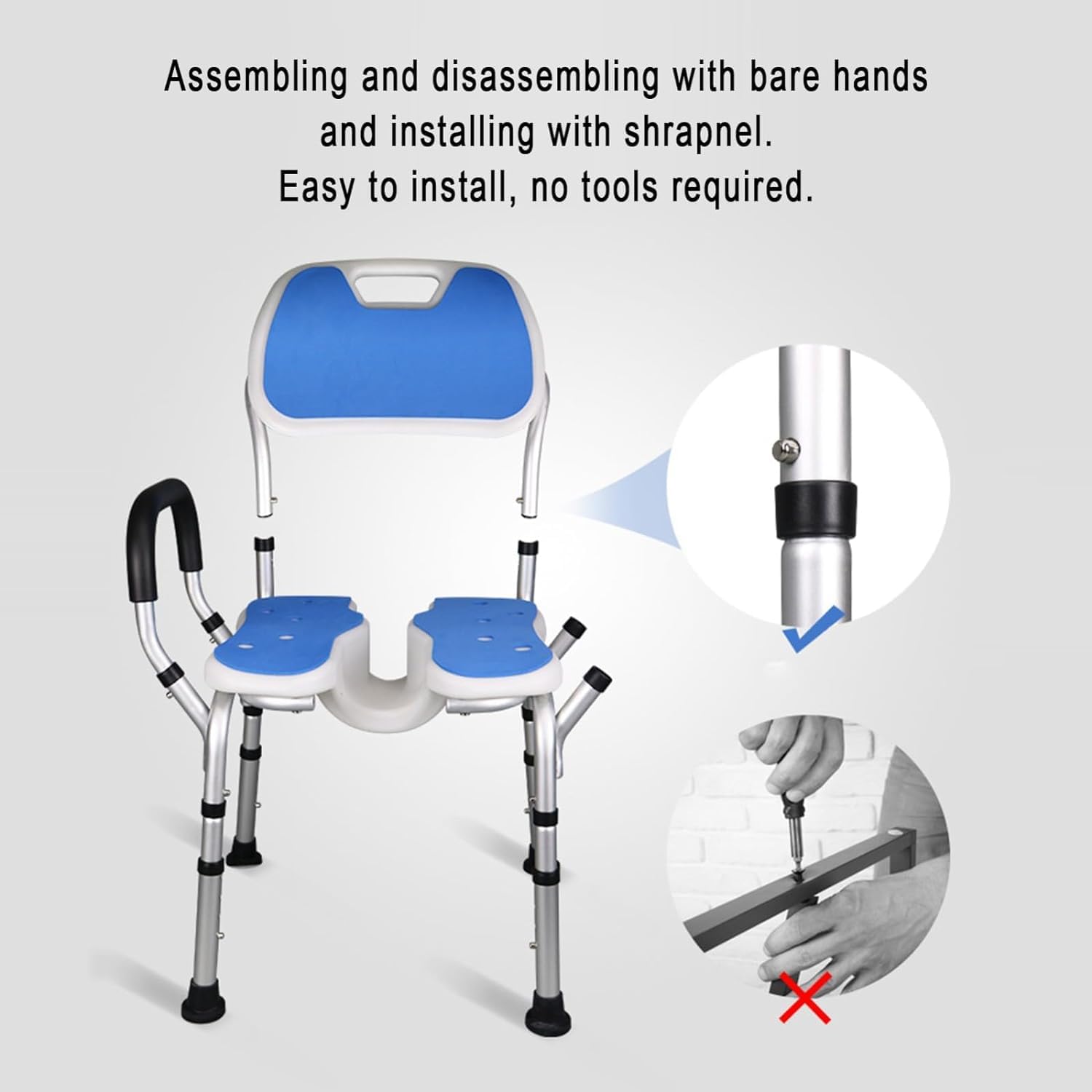 Silla de Ducha con Brazos y Respaldo extraíbles,Taburetes de Ducha en Forma de U for Personas Mayores discapacitadas,4 sillas de bañera Antideslizantes de Altura Ajustable con cojín
