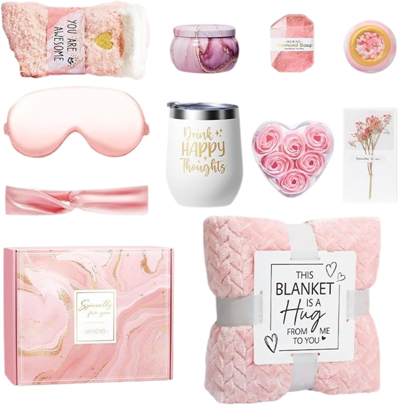 Self-Care Spa Basket – Herstelset voor vrouwen, luxe wellnessbox met flanellen deken voor moeder, haar vrienden, zus vrouw