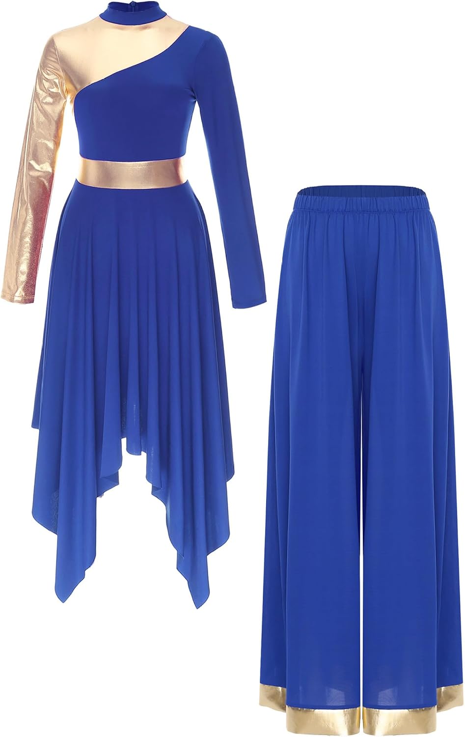 Women's Liturgical Dancewear Long Sleeve Maxi Dress with Loose Fit Trousers Praise Dance Outfits