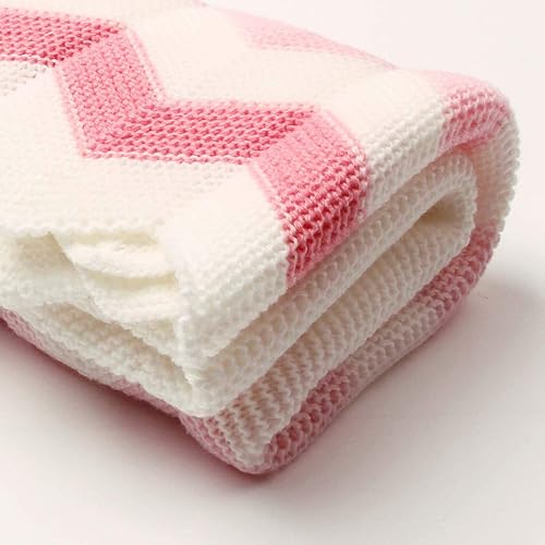 Miniatura 4 de Cozyholy Manta de bebé tejida con cheurón rosa, suave, para cuna, para bebé, bebé, manta para envolver al bebé, para niños y niñas, 40 x 30 pulgadas