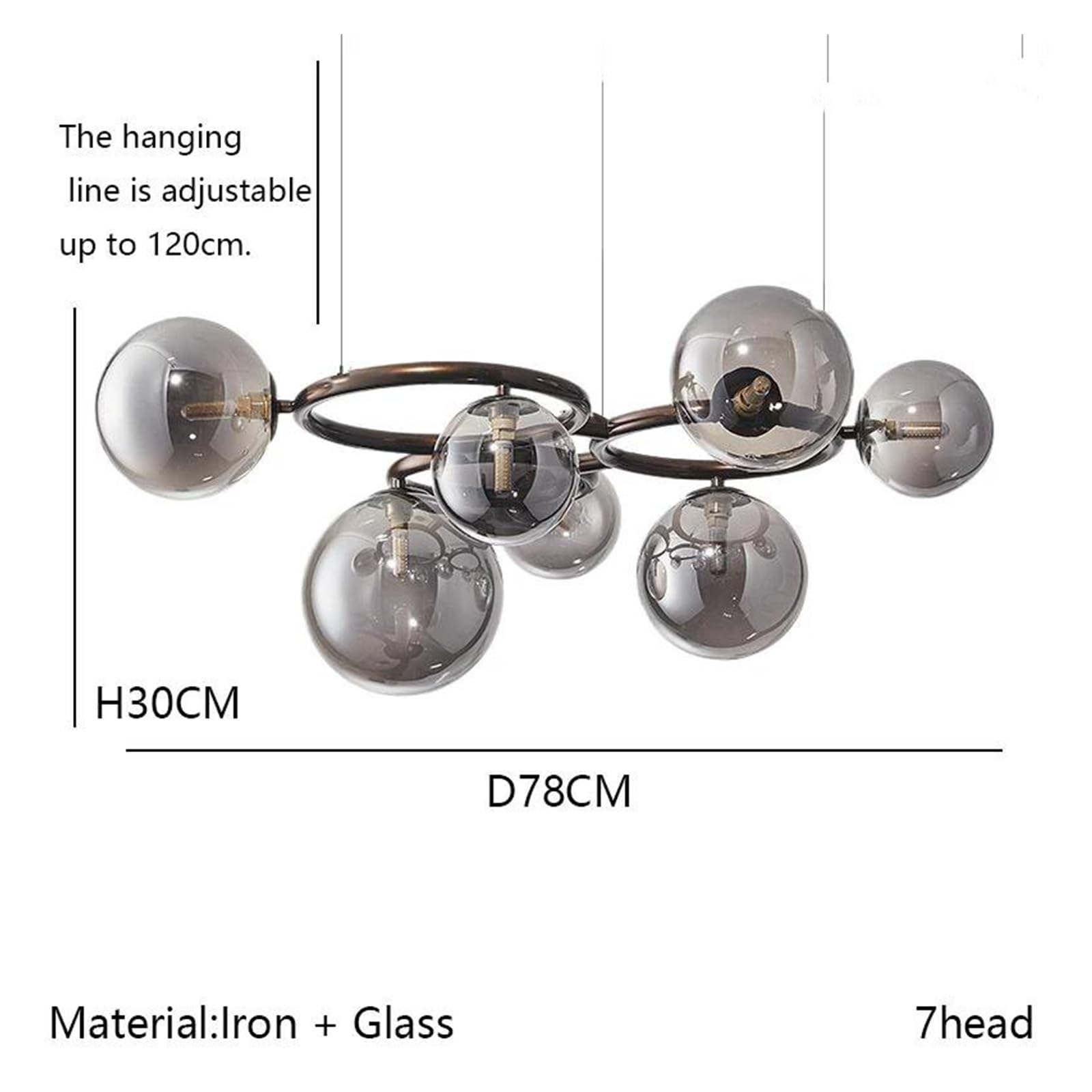 Genérico Lámpara colgante LED de estilo europeo con lámparas cristal for sala estar y estudio(C D78CM 7head)