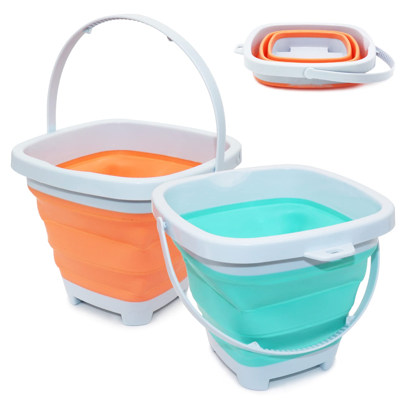 2 Seaux Pliables TNSLAND 5L - Silicone Réutilisable Pour Plage, Camping, Maison - Bleu Et Rose