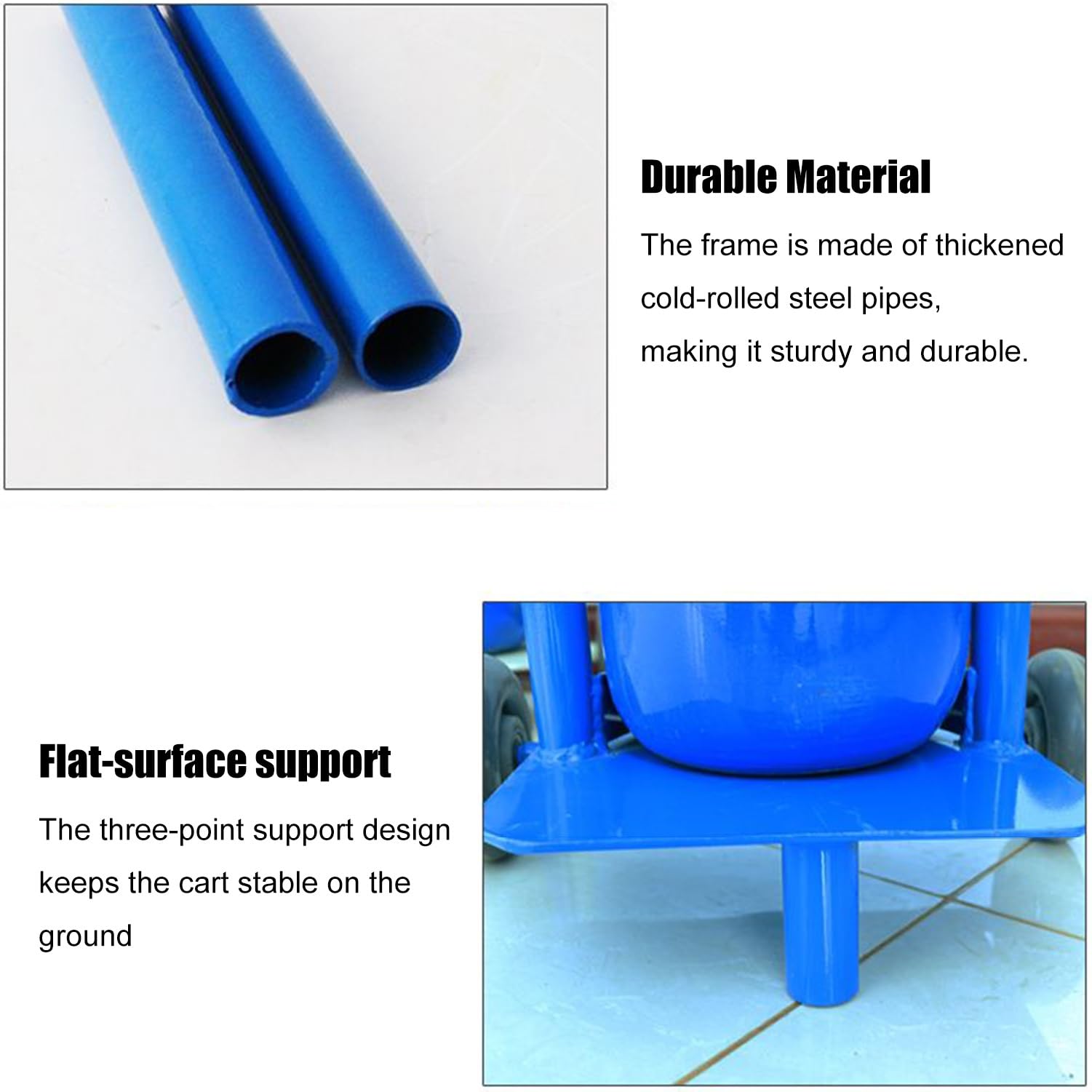 Generico Carrello Portatile per bombole di Ossigeno, Robusto Carrello in Acciaio con 2 Ruote, Ideale per ospedali, cliniche, Case di Cura e fabbriche (Blu, Altezza 110 cm)