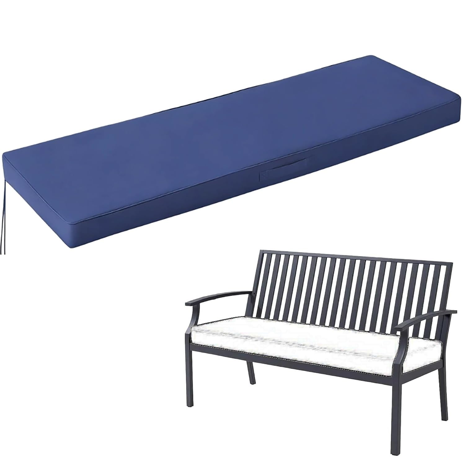 Impermeabile Cuscino per Panca da Esterno e Interno, Imbottitura Alta Densità, Antiscivolo con Cinghie, Cuscino Panca Comfort per Giardino, Terrazza, Balcone e Casa(Blu navy,180x80x5cm)