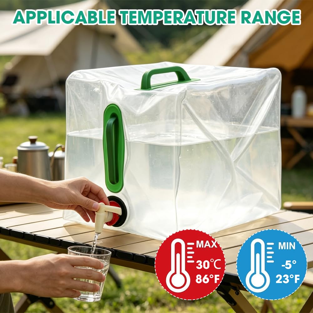 Bidon en Plastique 20L avec Robinet, Jerrican Alimentaire sans BPA Pliable pour Camping et Randonnée