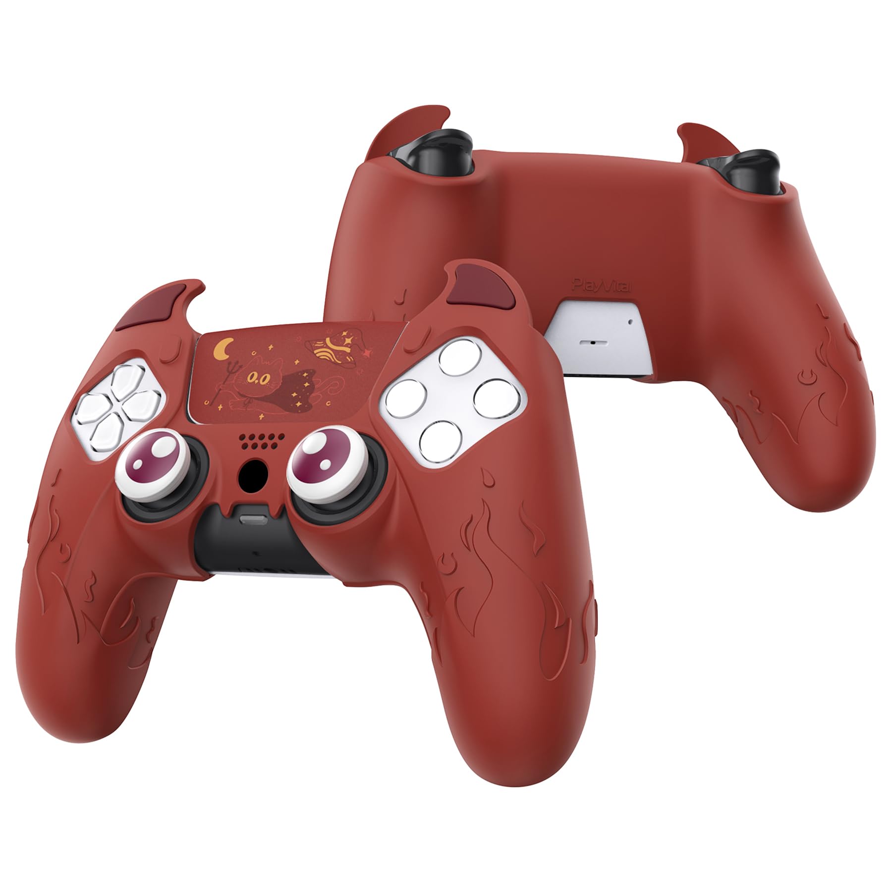 PlayVital Halloween Cute Demon Controller Silicone Case for ps5, Kawaii Controller Cover Gamepad Skin Protector for ps5 with Touch Pad Sticker &amp; Thumb Grip Caps - Red