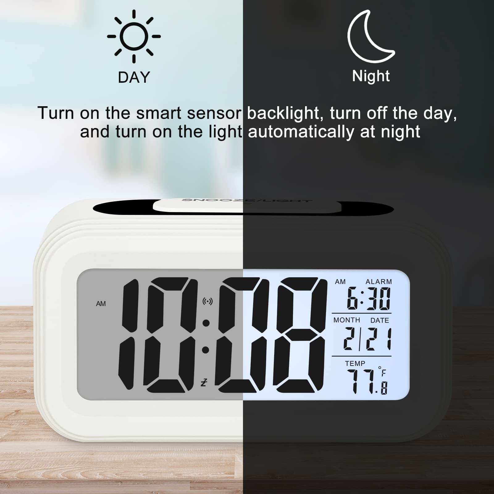 Sarsumir Sveglia Digitale Reveil Digital Reveil Mattina Silenziosa e Intelligente a Batterie con LED Risveglio Luminoso con Funzione Snooze Data Temperatura per Bambino Adolescente Ragazza Ragazzo