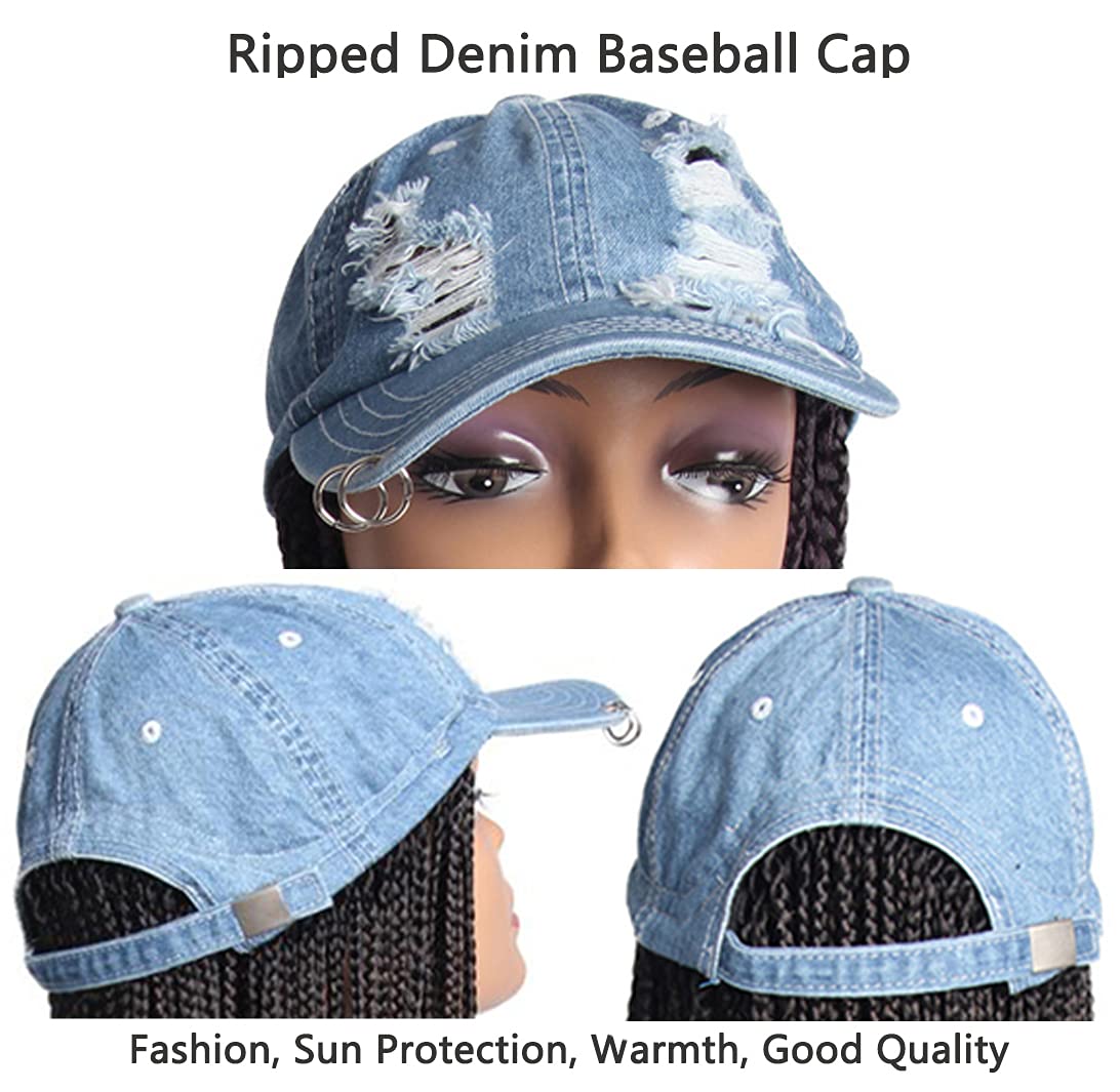 KXW Long Colorful Braided Wigs with Baseball Cap Hat for Black Women, Box Braid Wig Crochet Hair, Hat Wig Braids Wig with Hat attached, Hip Hop Punk Style 90s Party (16 colors, 24in/60cm)