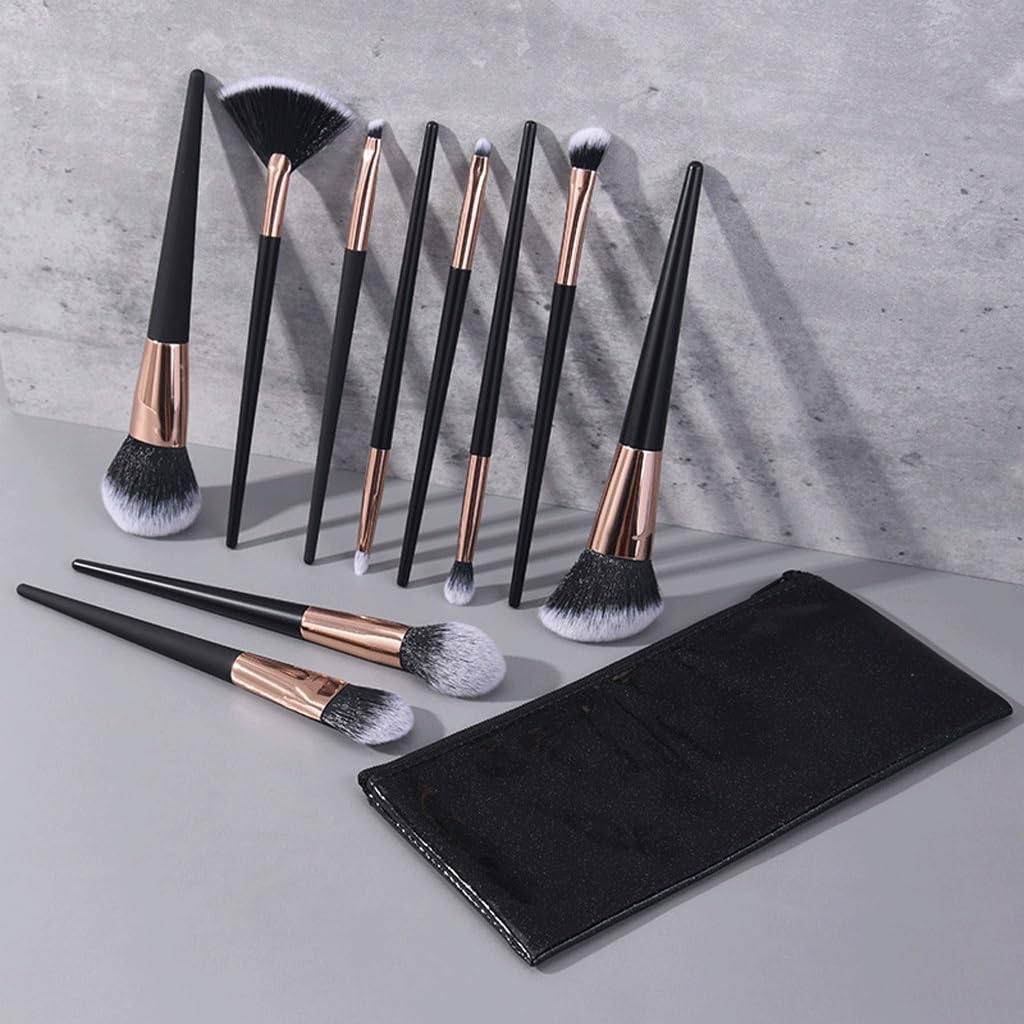 10 pezzi di set pennelli for trucco portatili neri, for fard in polvere, for ombretti
