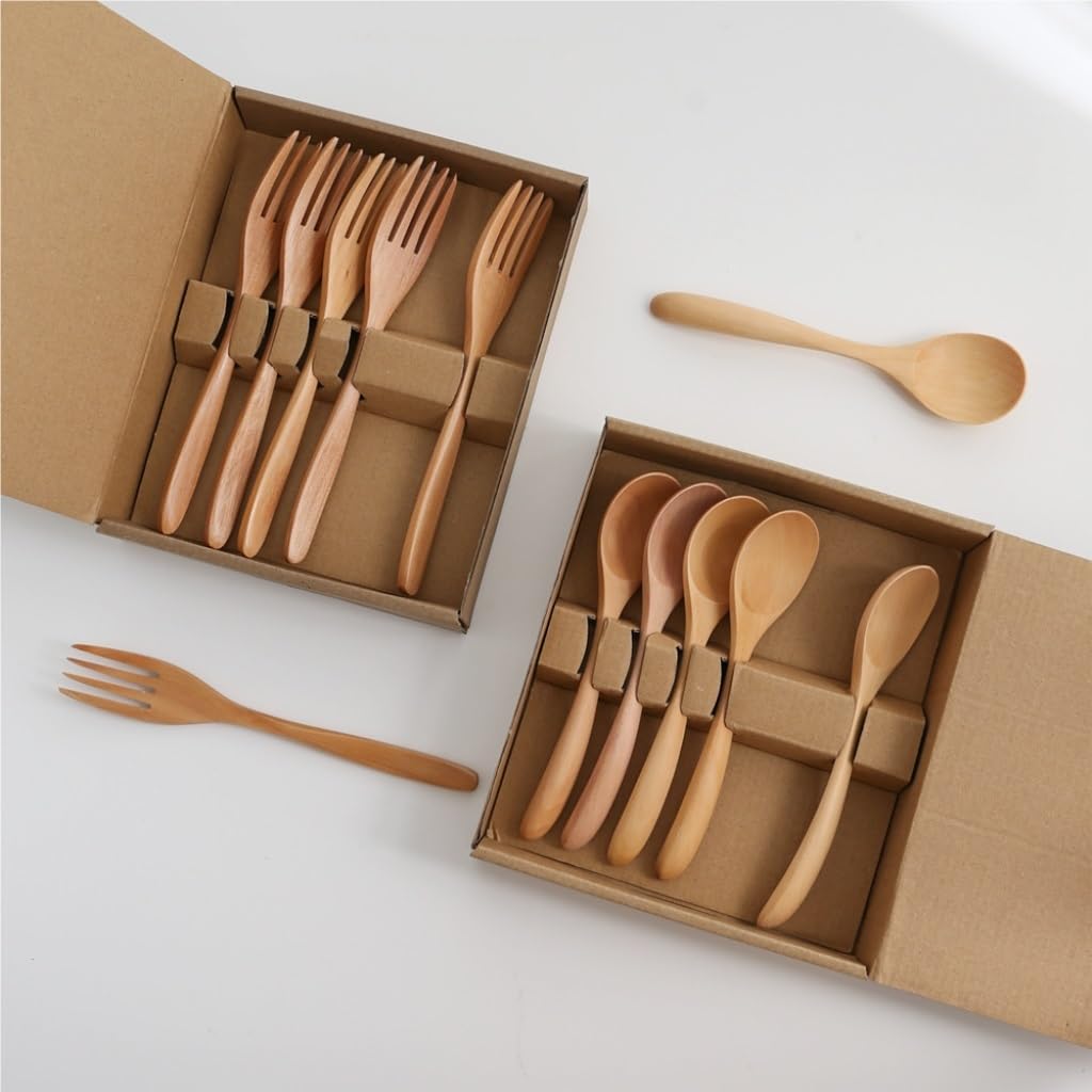 kaffeelöffel 5 stücke/10 stücke Kreative Holz Löffel Gabel Geschirr Set Haushalts Löffel Kaffee Holz Löffel Rühren Löffel (Color : A, Size : 27.5cm*18.5cm*4.5cm)
