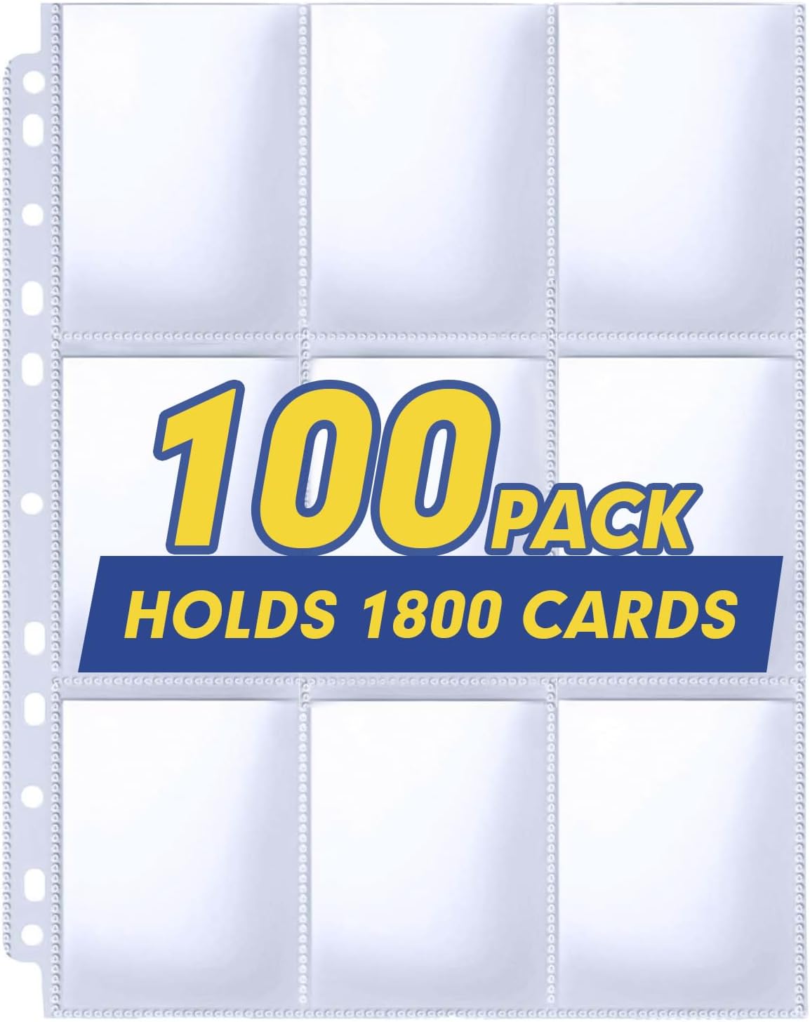 Trading Card Sleeve Pages, PANDRI 100 Pack 9 Pocket Trading Card Storage Album Pages 11 Holes Fit 3 Ring Binder