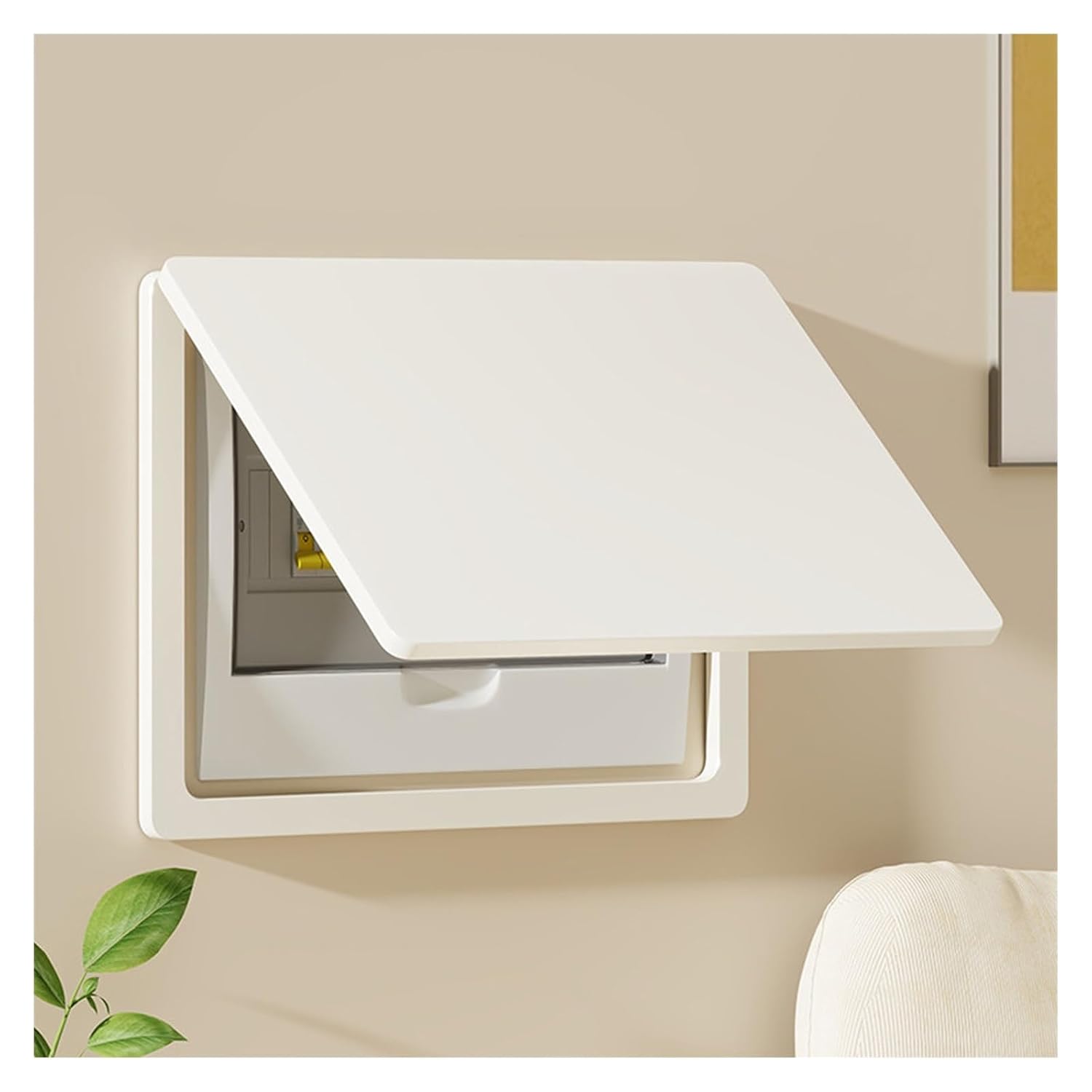 Fuse Box Cover Cabinet, Flip Top Design, Decorative Electrical Panel, Wall Hidden Circuit Breaker Box Panel, White(White-D,45x35cm)