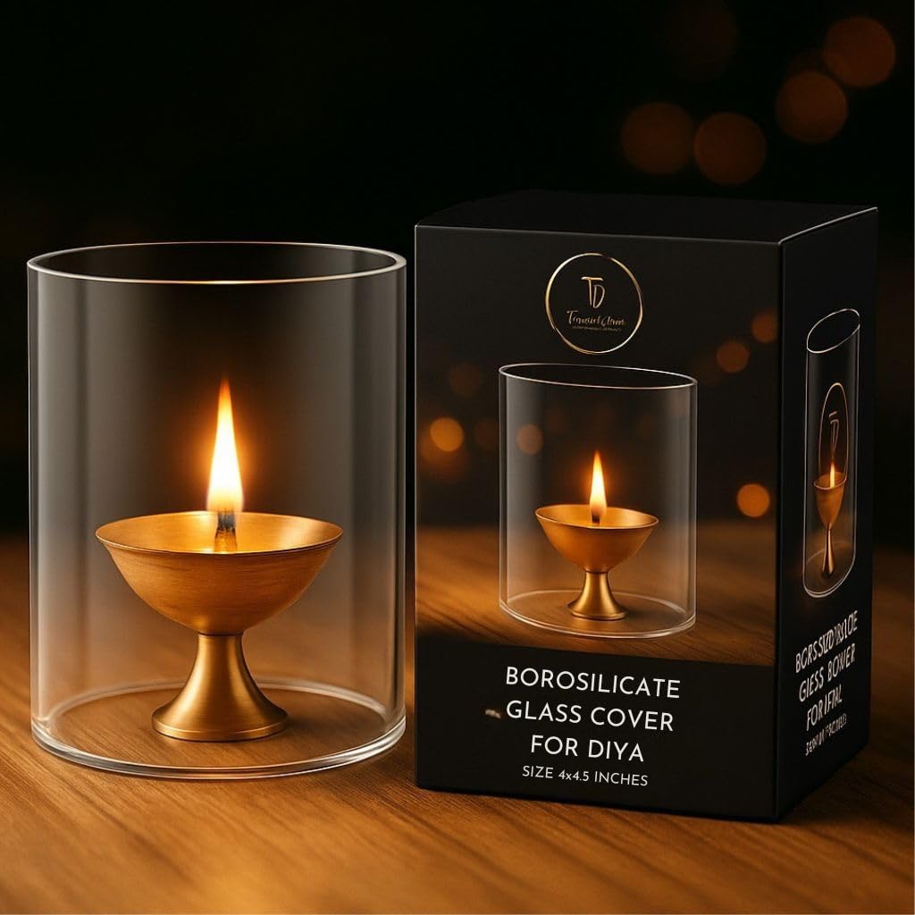 True Decor Akhand Diya Glass Cover Big Size Akhand Jyoti Diya Glass Big Size (Height: 4.5 Inch Width: 4 Inch)