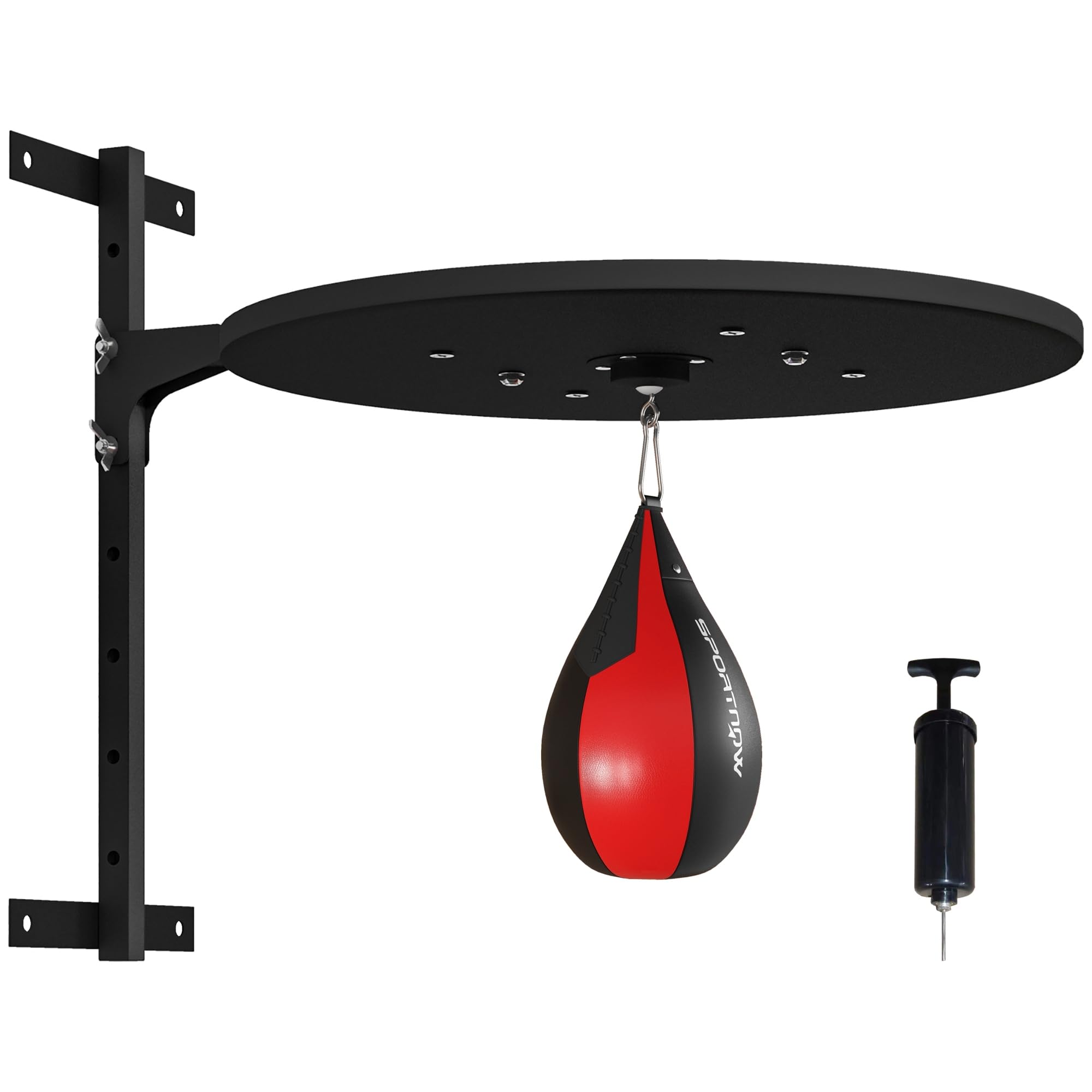 SPORTNOW Punching Ball a Muro, Speed Bag Girevole a 360° e Regolabile su 7 Livelli di Altezza, Palla da Boxe con Pompa Inclusa, per Casa, Palestra, Allenamento, Nero e Rosso