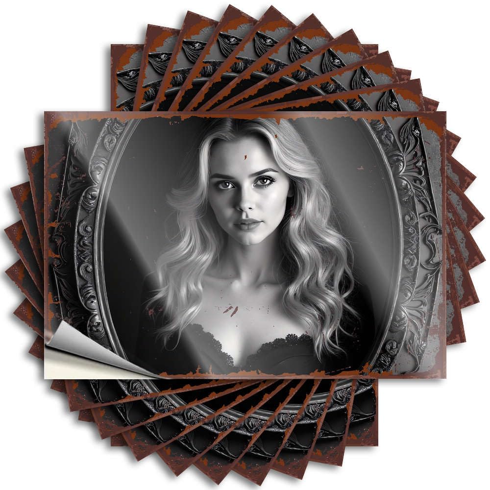 Cute Bathroom Decor Tattoo Helmet | A Woman with Long Blonde Hair in an Ornate Frame. Coastal Dart Sticker Pack(8X12CM)
